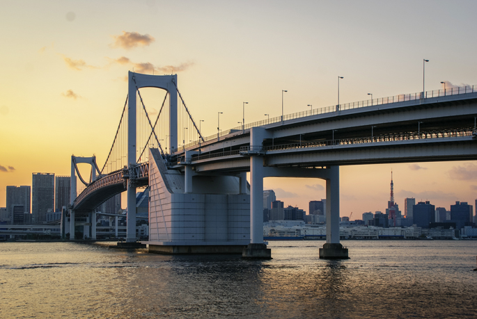 La vue sur la baie de Tokyo depuis le parc métropolitain d’Odaiba