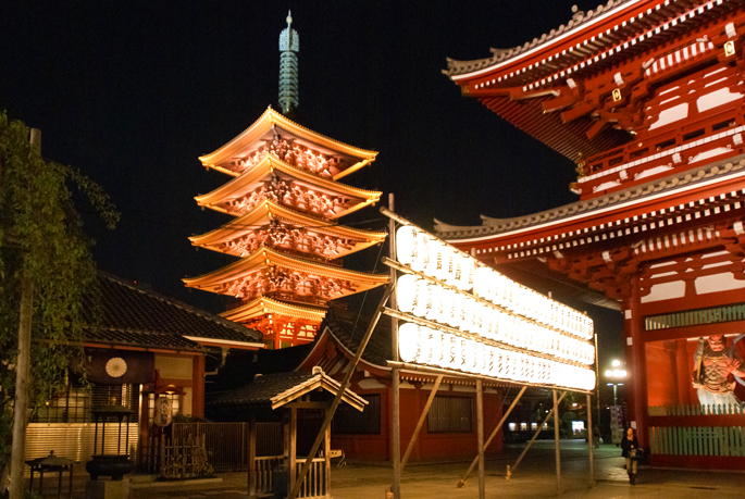 Porte Hozomon et pagode à cinq étages, Asakusa, Tokyo